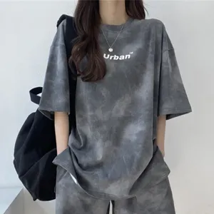 구디프 Urban 레터링 나염 타이다이 루즈핏 반팔티 + 반바지 세트