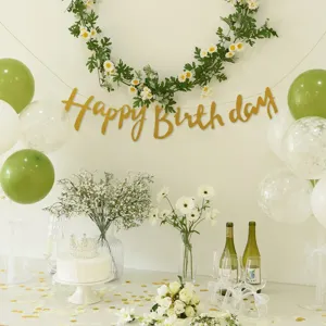 메리파티 브라이덜샤워 두돌생일상 베이비샤워 올인원 세트, 1개, 2. 올리브세트_해피벌쓰데이(골드)